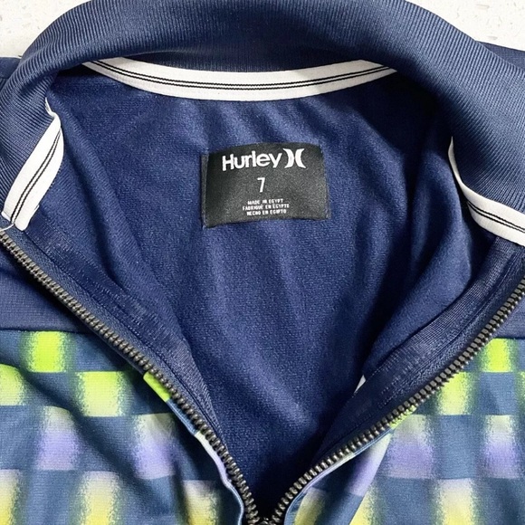 Hurley Kids Full Zip Track Jacket Size 7 Blue Green Checkered Logo Boys Athletic - Picture 3 of 5